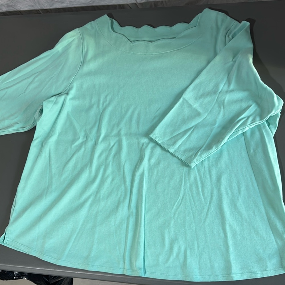 Croft & Barrow Blue Scalloped Neck Blouse